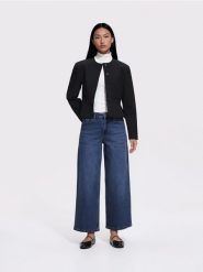Jeansy wide leg z krótszą nogawką - granatowy. Niebieskie jeansy damskie Reserved. Za 129.99 zł.