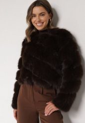 Brązowa Krótka Kurtka z Futerkiem na Haftki Loreinda. Brązowe kurtki damskie Born2be, bez wzorów, z jeansu, bez kaptura. Za 299.99 zł.