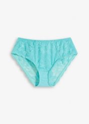 Figi maxi z delikatną koronką. Niebieskie figi bonprix, bez wzorów, z koronki. Za 42.99 zł.