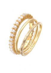 Elli Damski zestaw 3 sztuk szklanych koralików w srebrze próby 925 Sterling Silver pozłacanych Pierścionki 1 ct. Szare pierścionki damskie Elli, z perłą, pozłacane. Za 313.64 zł.