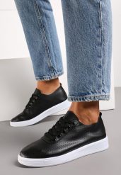 Czarne Tenisówki przed Kostkę Sznurowane z Perforacją Tennia. Czarne obuwie sportowe casual damskie Born2be, bez zapięcia. Za 54.99 zł.