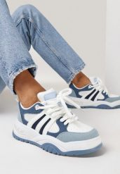 Niebieskie Sneakersy z Brokatem i Perforacją Kimelle. Niebieskie obuwie sportowe damskie Born2be, na lato, bez zapięcia. Za 109.99 zł.