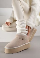 Beżowe Wsuwane Śniegowce z Zamszu Naturalnego na Grubej Podeszwie Mevilira. Brązowe śniegowce damskie Renee, z dzianiny. Za 169.99 zł.