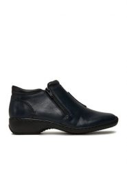 Rieker Botki L3882-15 Granatowy. Niebieskie botki damskie Rieker, ze skóry, bez obcasa, na płaskiej podeszwie, bez zapięcia. Za 299.99 zł.