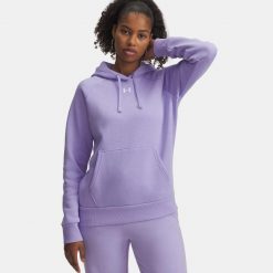 Bluza Under Armour Rival Fleece Hoodie. Fioletowe bluzy damskie Under Armour, na zimę, bez wzorów, bez kaptura. Za 149.99 zł.