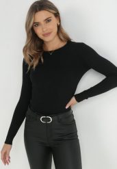 Czarny Sweter z Okrągłym Dekoltem Gładki Irishi. Czarne swetry klasyczne damskie Born2be, l, z jeansu, bez kołnierzyka. Za 39.99 zł.