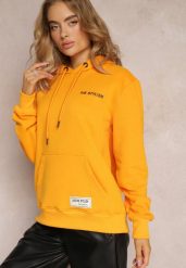 Pomarańczowa Bluza z Nadrukiem na Tyle i Kapturem oraz Kieszonką Stelletta. Brązowe bluzy damskie Renee, xl, bez wzorów, z bawełny, z kapturem. Za 99.99 zł.