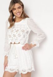 Białe Ażurowe Szorty z Bawełny w Stylu Boho z Haftem i Chwostami Alwia. Białe szorty damskie Born2be, w ażurowe wzory, z bawełny. Za 74.99 zł.