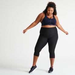 Legginsy fitness damskie Domyos 7/8. Czarne legginsy damskie DOMYOS, l, bez wzorów, z materiału, z podwyższonym stanem, na fitness i siłownię. Za 79.99 zł.