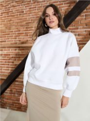 Bluza - kremowy. Białe bluzy damskie Sinsay, l, bez wzorów, bez kaptura. Za 49.99 zł.