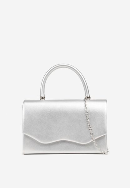 Srebrna Wieczorowa Torebka o Prostokątnym Kształcie z Rączką i Klapą Zarissae. Szare torebki klasyczne damskie Renee, z poliesteru, na ramię, małe, bez dodatków. Za 79.99 zł.