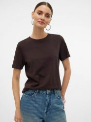 Vero Moda Koszulka w kolorze brązowym rozmiar: XS. Brązowe bluzki damskie Vero Moda, xs, bez wzorów, z bawełny, bez kołnierzyka, bez ramiączek. Za 51.95 zł.