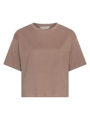 MOSS COPENHAGEN Koszulka "Leana" w kolorze szarobrązowym rozmiar: M/L. Brązowe bluzki damskie Moss Copenhagen, l, bez wzorów, bez kołnierzyka, bez ramiączek. Za 98.95 zł.