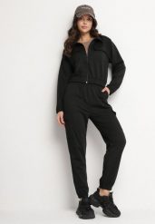 Czarny Komplet Dresowy Cargo Bluza i Spodnie z Kieszeniami Kormilla. Czarne bluzy damskie Born2be, m, bez wzorów, z dresówki, bez kaptura. Za 84.99 zł.