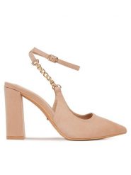 DeeZee Sandały HT368-1 Beżowy. Brązowe sandały damskie DeeZee, bez wzorów, z materiału, bez obcasa, na słupku, bez zapięcia. Za 149.99 zł.