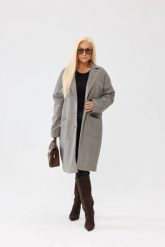 Beżowy klasyczny płaszcz Megan w jodełkę PLUS SIZE XXL OVERSIZE JESIEŃ. Brązowe płaszcze damskie Moda Size Plus Iwanek, na jesień, plus size, bez wzorów, z jeansu, bez kaptura. Za 399.90 zł.