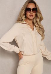 Beżowa Koszula Ozdobiona Subtelną Koronką Anelima. Brązowe koszule damskie Renee, l, bez wzorów, z jeansu, eleganckie, bez kołnierzyka, bez ramiączek. Za 69.99 zł.