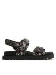 Guess Sandały Fabelis FL6FBS FAL03 Czarny. Czarne sandały damskie Guess, z aplikacjami, z materiału, bez obcasa, na płaskiej podeszwie, bez zapięcia. Za 369.99 zł.
