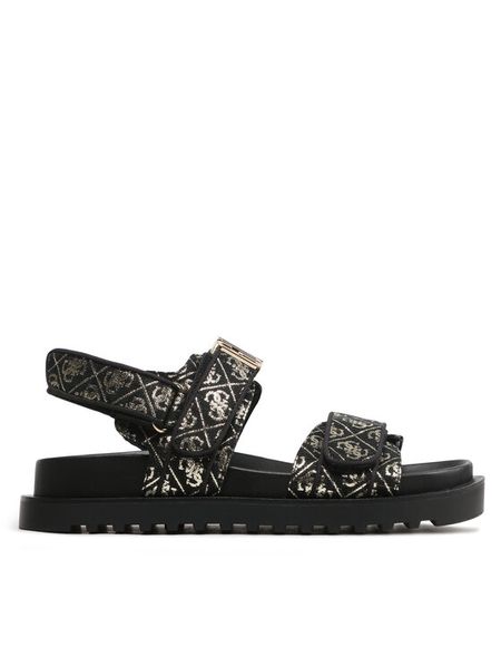 Guess Sandały Fabelis FL6FBS FAL03 Czarny. Czarne sandały damskie Guess, z aplikacjami, z materiału, bez obcasa, na płaskiej podeszwie, bez zapięcia. Za 282.99 zł.