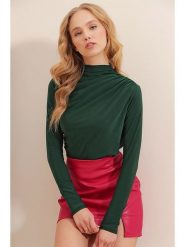 Trendyol Bluzka w kolorze ciemnozielonym rozmiar: S. Zielone bluzki damskie Trendyol, s, bez wzorów, z bawełny, bez kołnierzyka, bez ramiączek. Za 52.79 zł.