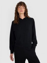 4F Bluza dresowa nierozpinana z modalem damska - czarna S. Czarne bluzy damskie 4F, l, bez wzorów, z dresówki, z kapturem. W wyprzedaży za 79.99 zł.