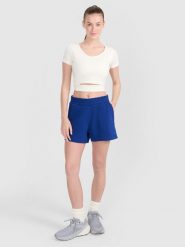 4F Spodenki dresowe damskie - granatowe XS. Niebieskie szorty damskie 4F, bez wzorów, z bawełny. Za 59.99 zł.