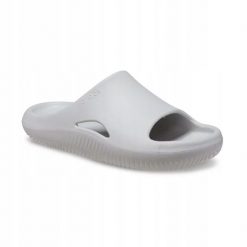 Klapki Dla Dorosłych Crocs Mellow Recovery Slide. Szare klapki damskie Crocs, bez wzorów, z materiału, bez obcasa, bez zapięcia. Za 159.99 zł.