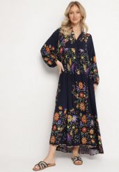 Granatowa Wiskozowa Sukienka o Rozkloszowanym Kroju w Kwiaty Cleolia. Niebieskie sukienki damskie Born2be, bez wzorów, z wiskozy, eleganckie, bez ramiączek. W wyprzedaży za 93.49 zł.