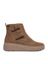 Rieker Botki CEO-N2882-24 Brązowy. Brązowe botki damskie Rieker, z materiału, bez obcasa, na koturnie, bez zapięcia. Za 399.99 zł.