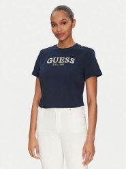 Guess T-Shirt W5GI15 K8FQ4 Granatowy Regular Fit. Niebieskie t-shirty damskie Guess, xxl, z aplikacjami, z bawełny, bez kołnierzyka. Za 129.99 zł.