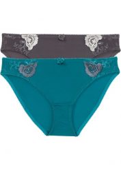 Figi z haftem (2 pary). Czerwone figi bonprix, bez wzorów. Za 67.99 zł.