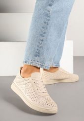 Beżowe Sneakersy z Ażurowymi Wycięciami Telanoria. Brązowe obuwie sportowe damskie Renee, na lato, z jeansu, bez zapięcia. Za 79.99 zł.