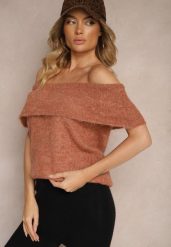 Brązowy Sweter Top z Hiszpańskim Wywijanym Dekoltem z Wełną Inarose. Brązowe swetry klasyczne damskie Renee, m, z wełny, bez kołnierzyka. Za 89.99 zł.