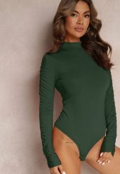 Zielone Body z Długimi Marszczonymi Rękawami Pinna. Zielone body i gorsety Renee, bez wzorów. Za 79.99 zł.