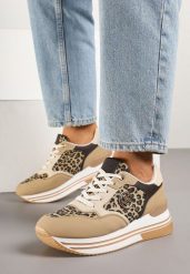 Panterkowe Sneakersy na Platformie z Metaliczną Ozdobą Roniane. Obuwie sportowe damskie Renee, z jeansu, bez zapięcia. Za 99.99 zł.