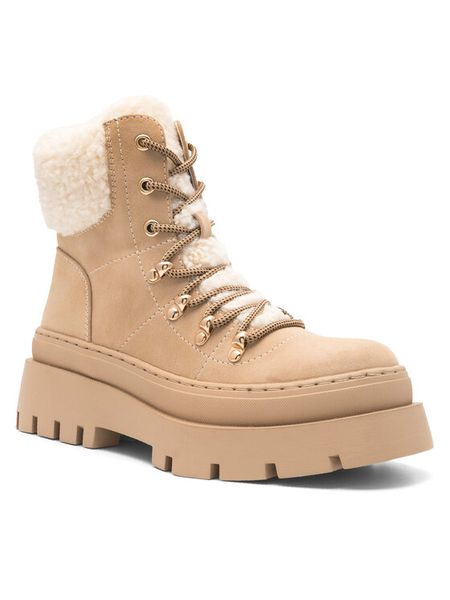 DeeZee Trzewiki QUEENIE SWS6151-03 Beżowy. Brązowe botki damskie DeeZee, z materiału, bez obcasa, na płaskiej podeszwie, bez zapięcia. Za 199.99 zł.