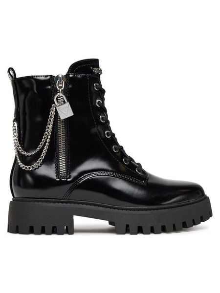 Guess Trzewiki FLTFRO ELE10 Czarny. Czarne botki damskie Guess, ze skóry, bez obcasa, na płaskiej podeszwie, bez zapięcia. Za 439.99 zł.