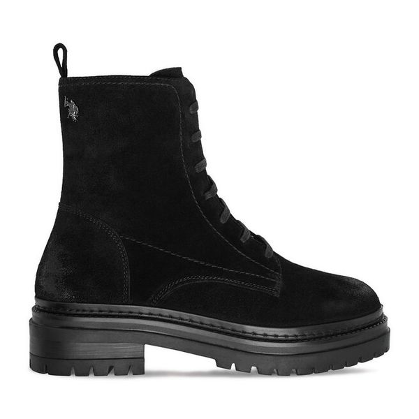 Trzewiki U.S. Polo Assn. Czarne botki damskie U.S. Polo Assn., bez obcasa, na płaskiej podeszwie, bez zapięcia. Za 449.99 zł.