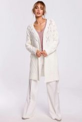 Długi kardigan ażurowy sweter z paskiem ecru. Białe kardigany damskie MOE, l, w ażurowe wzory, z dzianiny. Za 249.00 zł.