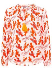 Zwillingsherz Bluzka "Lobster Mix" w kolorze biało-czerwonym rozmiar: L/XL. Białe bluzki damskie Zwillingsherz, l, z aplikacjami, z wiskozy, bez kołnierzyka, bez ramiączek. Za 114.17 zł.