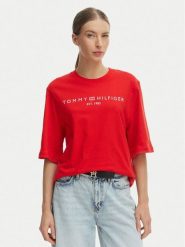 Tommy Hilfiger T-Shirt WW0WW47811 Pomarańczowy Relaxed Fit. Brązowe t-shirty damskie Tommy Hilfiger, l, bez wzorów, z bawełny, bez kołnierzyka. Za 209.99 zł.