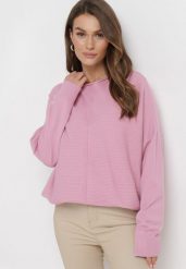 Różowy Sweter o Luźnym Fasonie z Rękawami Typu Nietoperz Poxure. Czerwone swetry klasyczne damskie Born2be, l, bez kołnierzyka. Za 74.99 zł.