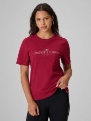4F T-shirt relaxed z nadrukiem damski - burgundowy L. Czerwone t-shirty damskie 4F, l, bez wzorów, z bawełny, bez kołnierzyka. Za 79.99 zł.