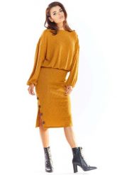 Kamelowy Nowoczesny Oversizowy Sweter z Guzikami. Brązowe swetry klasyczne damskie Awama, l, z materiału, bez kołnierzyka. Za 206.90 zł.