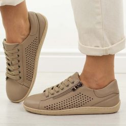 Beżowe skórzane półbuty damskie barefoot Jezzi Ol38-6. Brązowe półbuty damskie Jezzi, na jesień, w ażurowe wzory, z jeansu, bez obcasa, na płaskiej podeszwie, bez zapięcia. Za 239.00 zł.