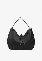 Czarna Torebka Hobo Shopper Ozdobiona Plecionką Nalorella. Czarne shopper bag Renee, bez wzorów, z jeansu, bez dodatków. Za 159.99 zł.
