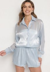 Niebieski Komplet z Wiskozy z Bawełną Koszula i Szorty Luniora. Niebieskie koszule damskie Born2be, m, bez wzorów, z bawełny, eleganckie, bez kołnierzyka, bez ramiączek. Za 159.99 zł.