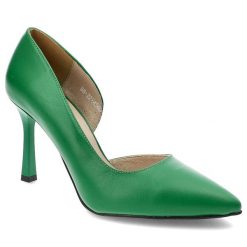 Zielone Szpilki Karino Eleganckie Skórzane Buty. Zielone szpilki damskie Karino, bez wzorów, ze skóry, bez obcasa, na szpilce, bez zapięcia. Za 279.00 zł.