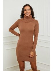 Soft Cashmere Sukienka dzianinowa w kolorze jasnobrązowym rozmiar: 38/40. Brązowe sukienki damskie Soft Cashmere, bez wzorów, z dzianiny, klasyczne, bez ramiączek. Za 126.99 zł.