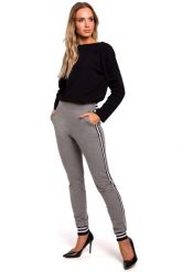 Szare Dzianinowe Spodnie z Lampasem i Ściągaczami. Szare spodnie dresowe damskie MOE, l, bez wzorów, z bawełny. Za 229.90 zł.